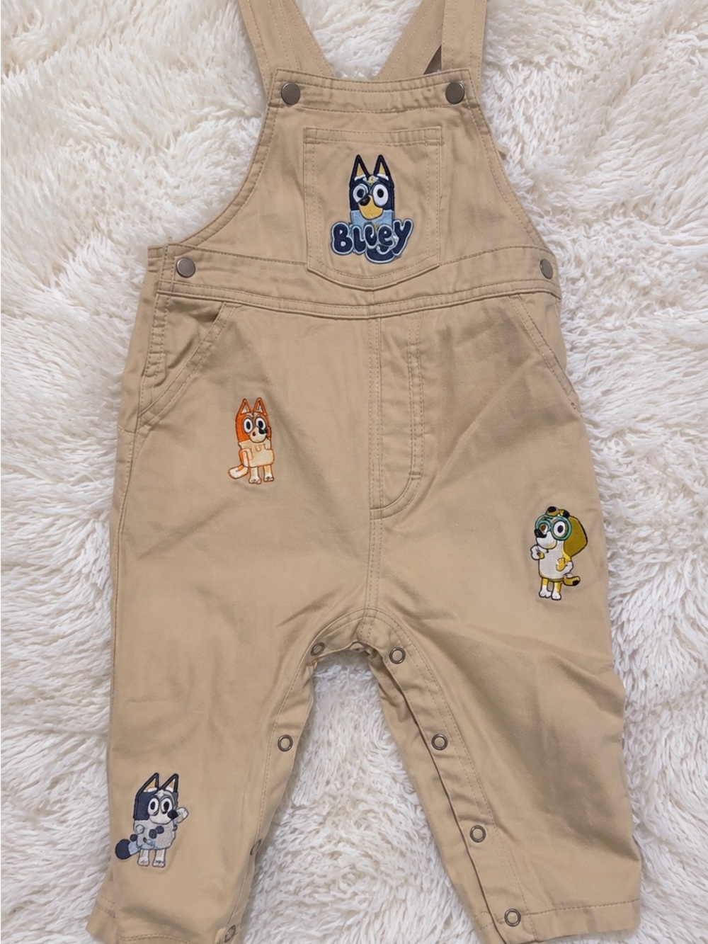 Khaki Overalls for Kids - Cartoon Patch Design 12 Months